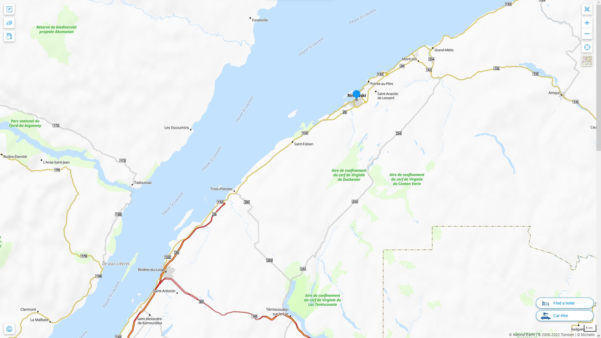 Rimouski Highway and Road Map